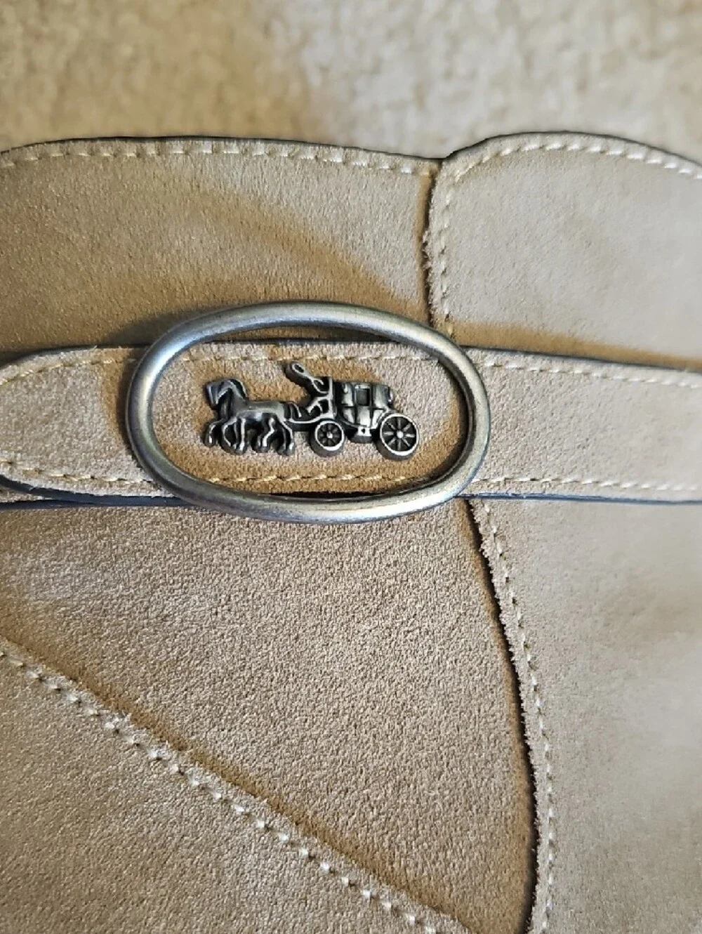 Coach Beige Suede Ankle Booties with Branded Medallion - Picture 6 of 11